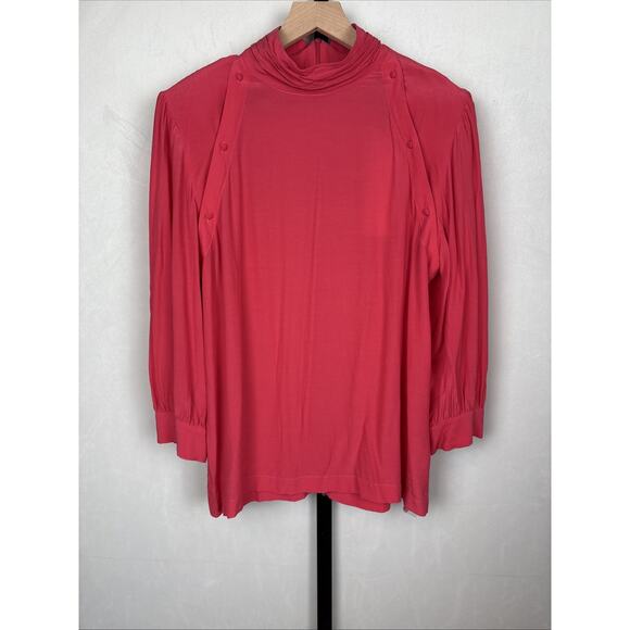 IRO Paris Sense Button Detail Crepe Blouse Pink Mock Neck Women's 8 Statement - Picture 2 of 16